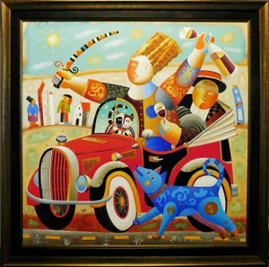 Anton Arkhipov "For the Road" Hand Signed Painting on Canvas With Custom Framed H.Signed