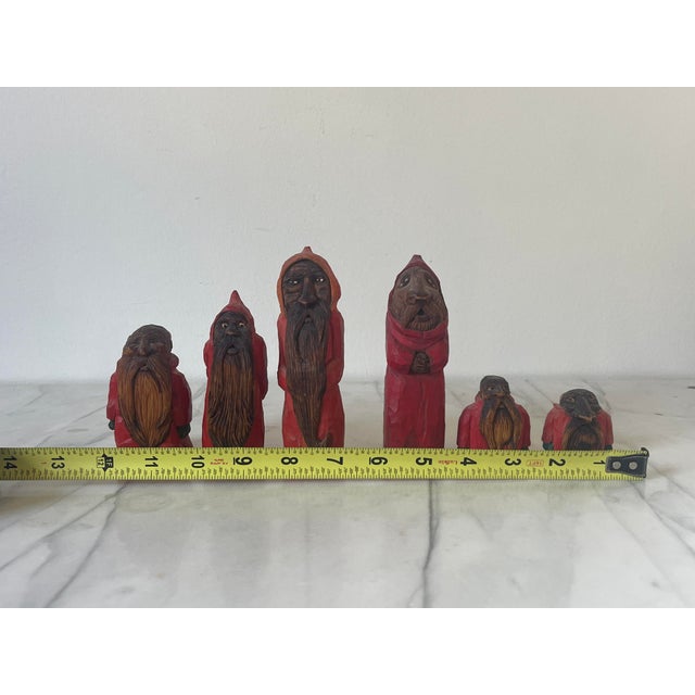 Vintage Hand Carved Wood Folk Art Figurines S/6 For Sale - Image 14 of 14