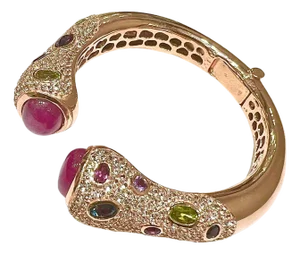 Bochic “Capri” Vintage Ruby & Multi Gem Bangle Set In 18K Gold & Silver