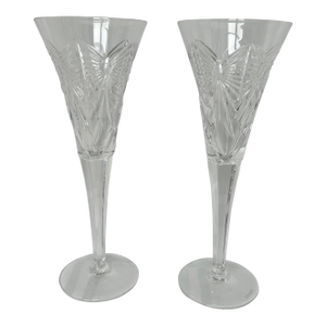1990s Waterford “Happiness” Millennium Series Champagne Flutes- Set of 2