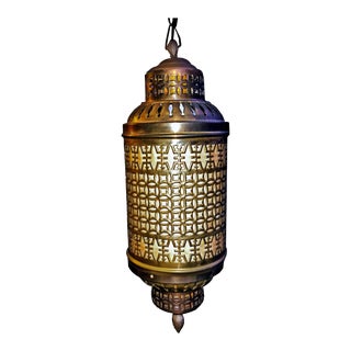 1960s Moroccan Moorish Filigree Brass Pendant Lamp With Plug-In Swag Chain For Sale