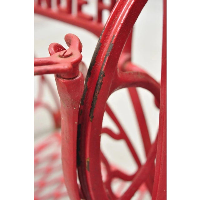 Antique Singer Cast Iron Red Treadle Sewing Machine Table Base For Sale - Image 9 of 12