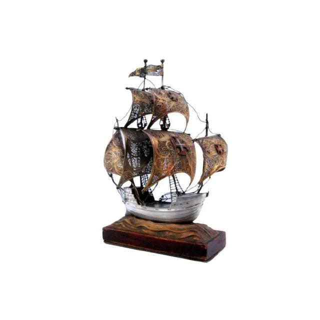 Silver Filigree Galleon with Five Sails For Sale - Image 11 of 11