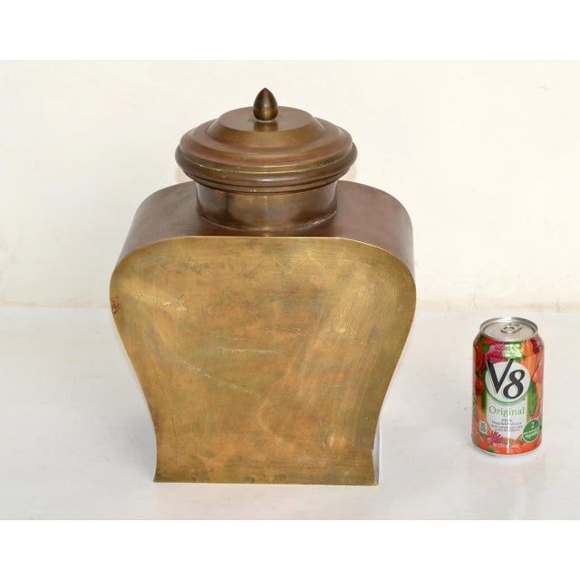 Lidded Tinned Brass Urn Asian Influenced Mid-Century Modern Vessel 1960 For Sale In Miami - Image 6 of 12