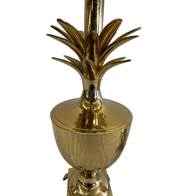 Pair of Late 20th Century Palm Beach Regency Golden Brass Pineapple Lamps For Sale - Image 9 of 12