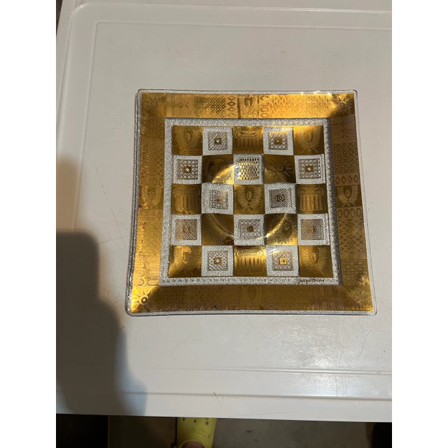 1950 Mid Century Modern Signed Georges Briard "Golden Celeste" Glass Serving Tray For Sale In West Palm - Image 6 of 8