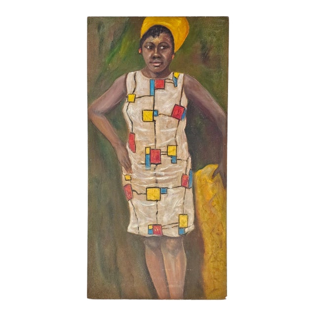 Black Woman in White Dress African American Art Painting 48" For Sale