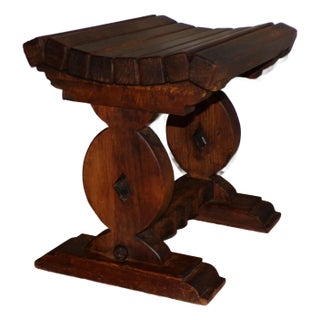 Vintage Slat Bench Solid Wood Trestle Stool Vanity Chair Rustic Cabin Decor For Sale