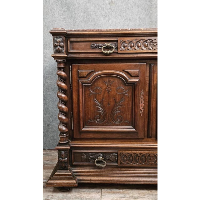 19th Century Renaissance Walnut Chest of Drawers with Doors and Marble Top For Sale - Image 9 of 14