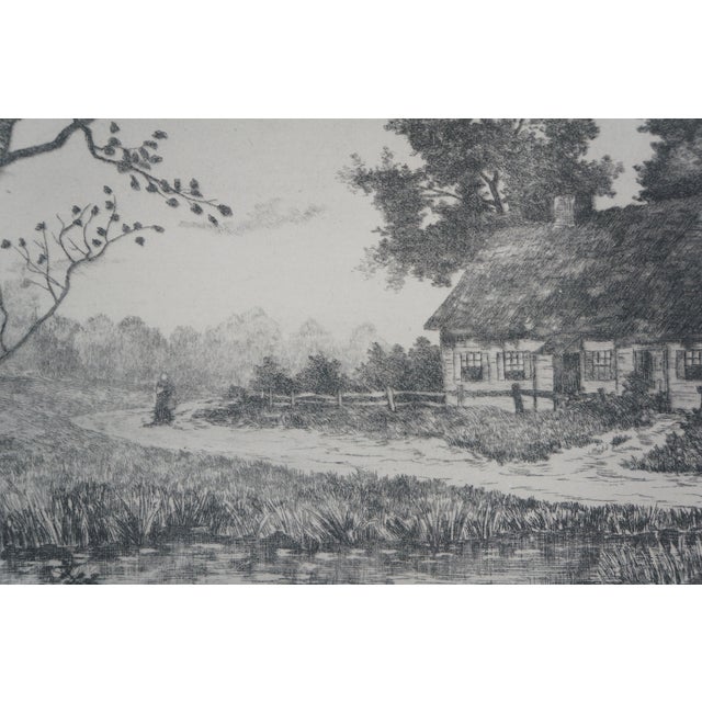 Antique George W. Bohde Signed Riverscape Landscape Thatched Cottage Etching 34" For Sale - Image 12 of 13