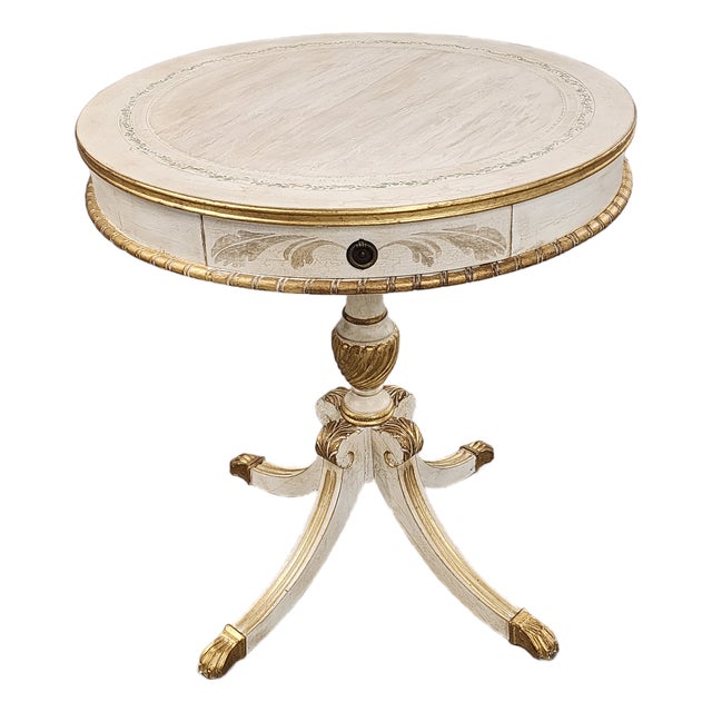 Decorative Florentine Style Handpainted Drum Side Table For Sale