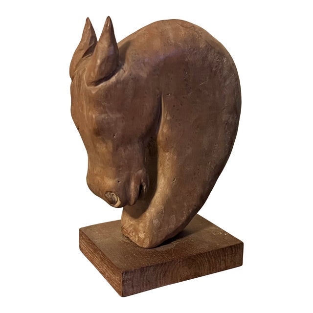 American Art Deco Carved & Limed Wood Sculpture of a Horse Head Circa 1930 For Sale