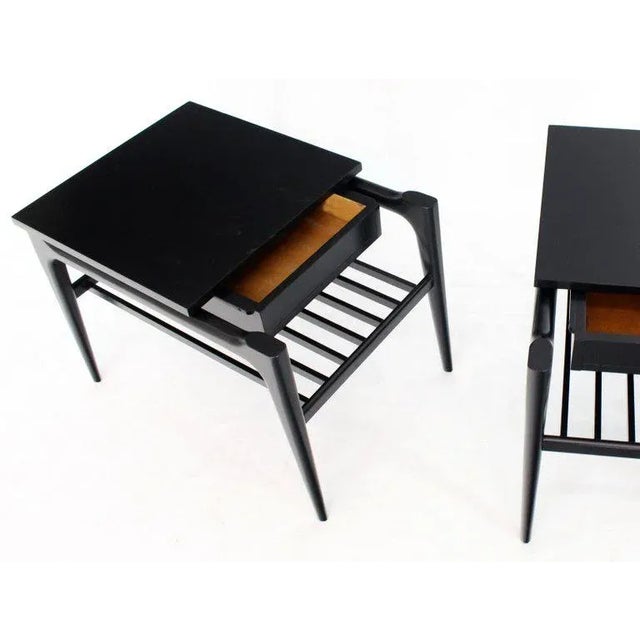 1960s Mid-Century Modern Black Ebonised One Drawer End Tables - a Pair For Sale - Image 9 of 13