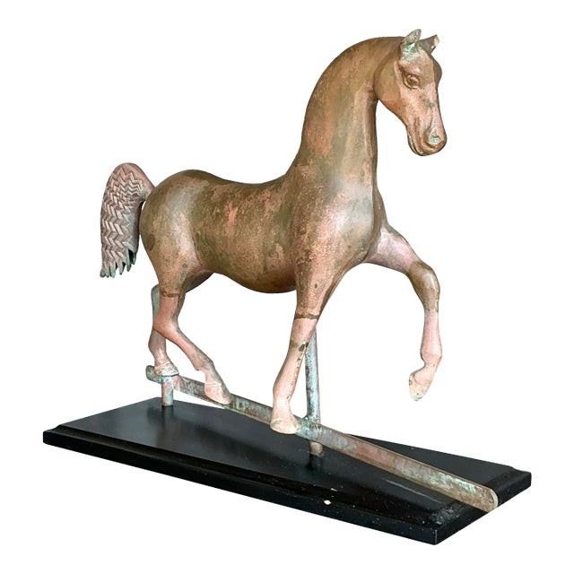 Vintage Boho Patinated Copper Horse Weathervane For Sale