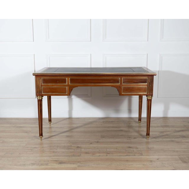 19th Century Louis XVI–Style Mahogany Double-Sided Desk with Leather Top For Sale - Image 11 of 13