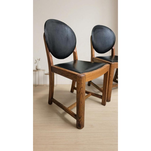 Black Vintage Wooden Dining Chairs with Black Leather Upholstery, 1940s, Set of 4 For Sale - Image 8 of 17