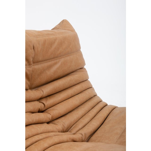 Vintage Ligne Roset Togo Chair and Ottoman in Burnt Orange Leather - Restored For Sale - Image 15 of 18