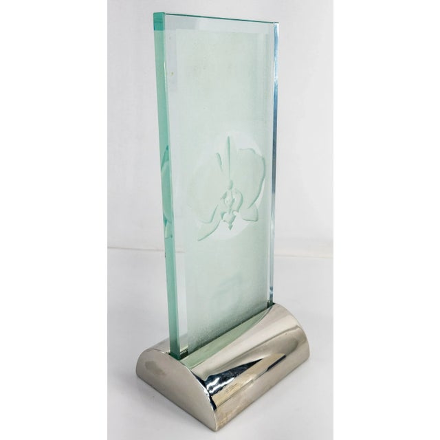 1980s Mid Century Frosted Art Glass Orchid Plaque For Sale - Image 4 of 13