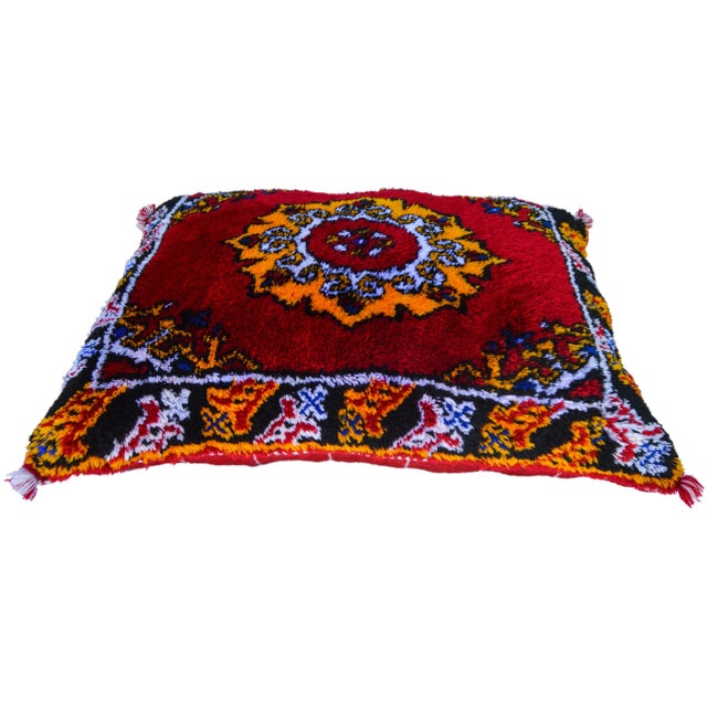 Mid 20th Century Mid 20th Century Moroccan Colorful Berber-Patterned Wool Pillow For Sale - Image 5 of 11