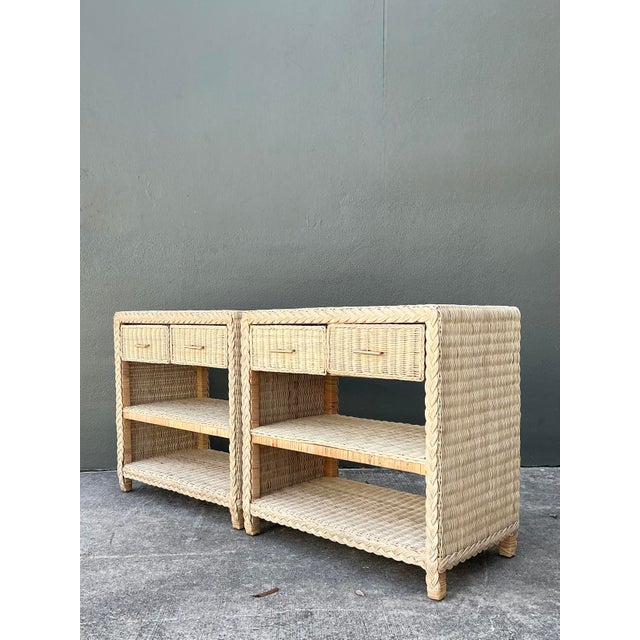 Late 20th Century Vintage Braided Rattan Side Tables - A Pair For Sale - Image 5 of 12