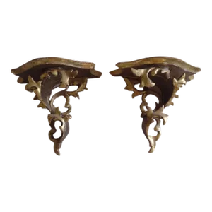 1920's Antique Italian Rococo Form Gold Gilt Florentine Wall Display Brackets a - Pair