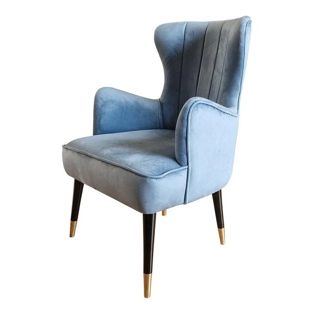 Vintage Blue Velvet Chair, 1980s For Sale - Image 3 of 7