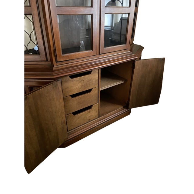 Drexel Drexel Esperanto Walnut Spanish Style Breakfront China Cabinet Made in 1967 For Sale - Image 4 of 6