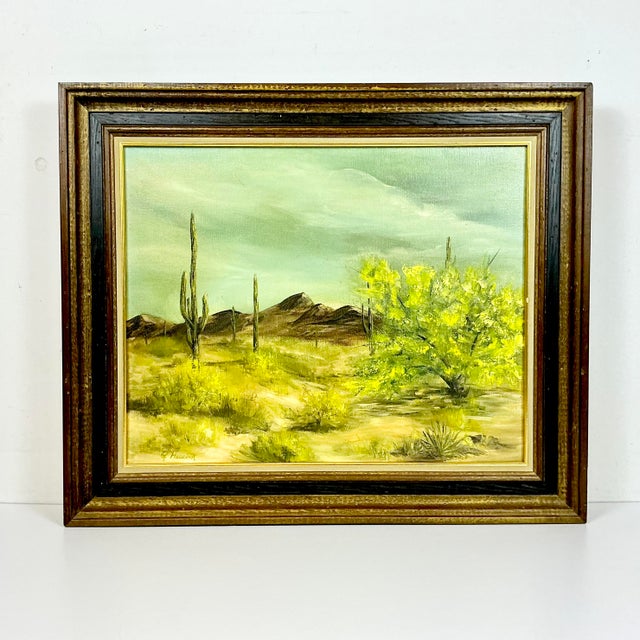American Folk Art Painter P. Heacock has presented a lovely Arizona landscape featuring the Saguaro Cactus on stretched...