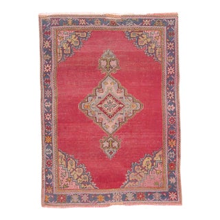 1940s Vintage Handwoven Turkish Oushak Area Rug 4'4" X 6'0" For Sale