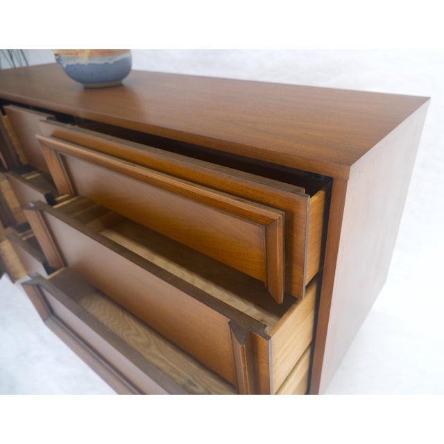 Mid Century Modern Sculpted Walnut 68" Long 9 Drawers Dresser Credenza MINT For Sale - Image 12 of 13