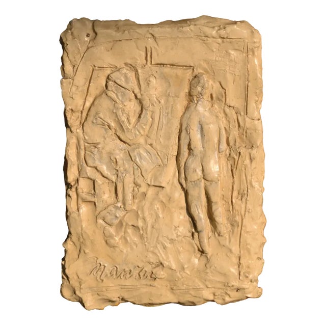 Giacomo Manzù, Self-Portrait with Model, 1940s, Wax Bas-Relief For Sale