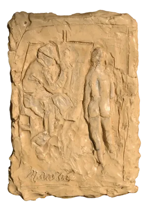 Giacomo Manzù, Self-Portrait with Model, 1940s, Wax Bas-Relief
