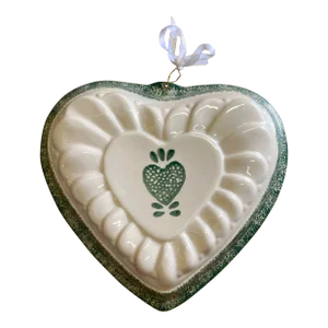 Vintage Ceramic Mold Shaped Heart Spongeware Green