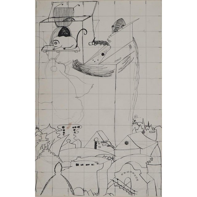 Jean-Claude Silbermann, Sneaky Signs, The Surrealist Village, Original Signed Drawing For Sale - Image 6 of 6