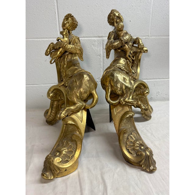 Antique Heavy Pair of Louis XV Style Gilt Bronze Female Sphinx Chenets Andirons For Sale - Image 17 of 17