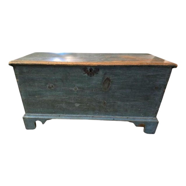 18th Century Original Blue Painted Blanket Chest From New England For Sale