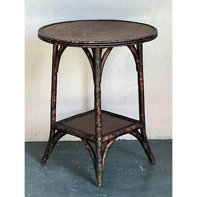 Vintage Boho Burnt Bamboo Side Table For Sale In West Palm - Image 6 of 12