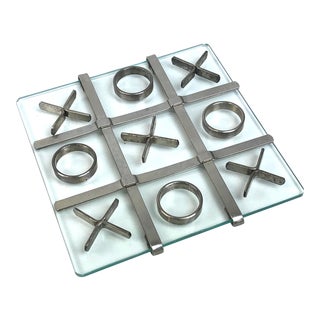 1970s Modern Glass & Metal Tic Tac Toe For Sale