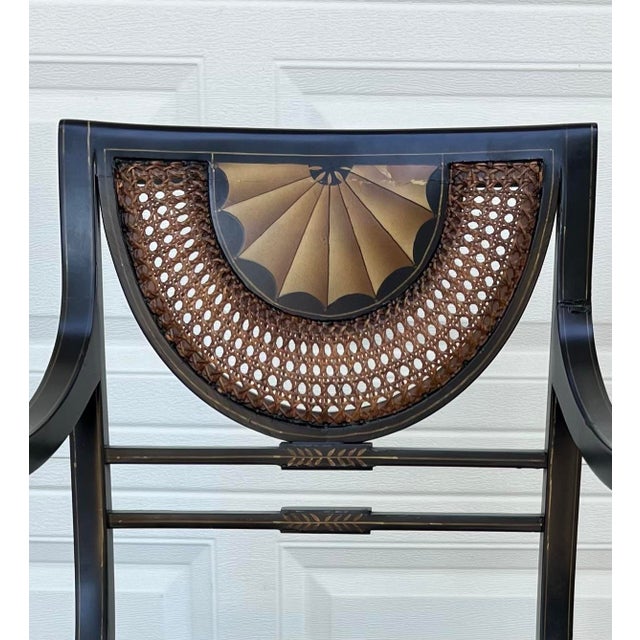 Wood Vintage Regency Style Ebonized Armchair With Cane Seat For Sale - Image 7 of 11