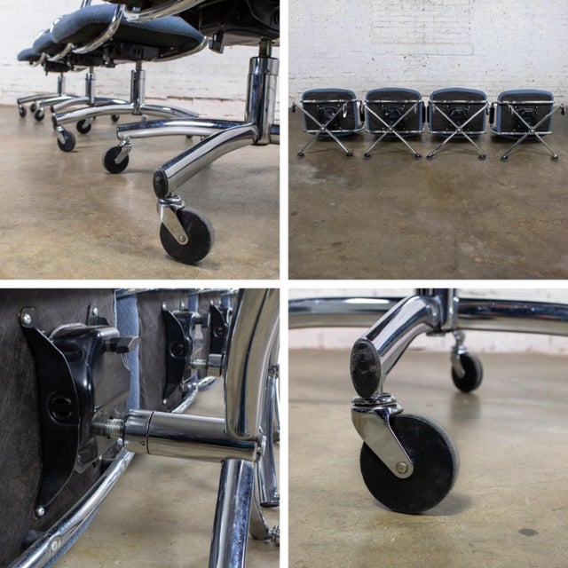 Late 20th Century Modern Set of 4 Steelcase Swivel Dining or Game Chairs 4 Prong Chrome Bases W/Casters For Sale - Image 17 of 18