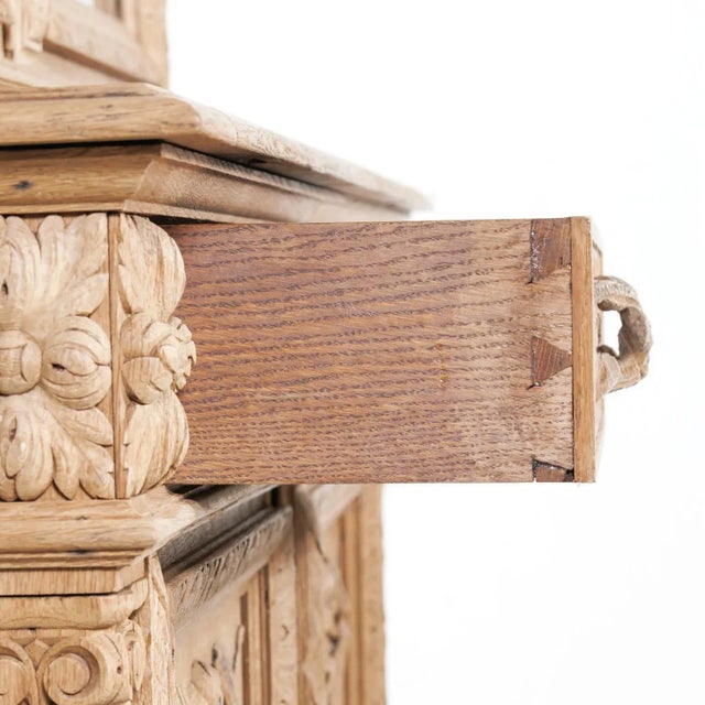 19th Century French Louis XIII Bleached Oak Hunting Buffet Deux Corps/Bookcase For Sale - Image 9 of 12