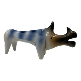 Handmade Ceramic Rhinoceros Sculpture by Roberto Rigon, 1970s For Sale
