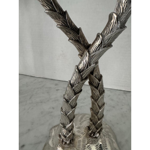 Metal Pair of Silver Plate Palm Tree Candlesticks by Godinger For Sale - Image 7 of 7