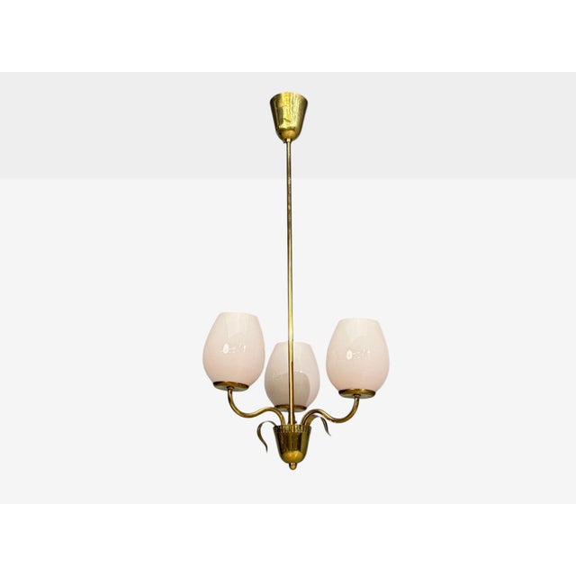 1950s Idman, Finnish Modern, Pendant Light, Brass, Pink Tinted Glass For Sale In New York - Image 6 of 14