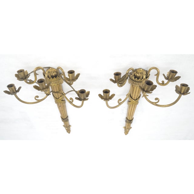 Pair of Antique Regency Revival Bronze Wall Sconces Candle Sticks MINT For Sale - Image 15 of 18