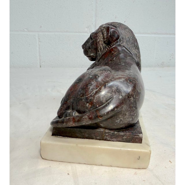 Antique Hand Carved 19th Century Reclining Lion Solid Marble Sculpture Statue For Sale - Image 11 of 16