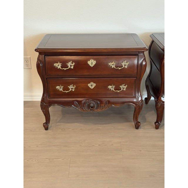 French Vintage Pair Century French Louis XV Style Hardwood Nightstands For Sale - Image 3 of 14
