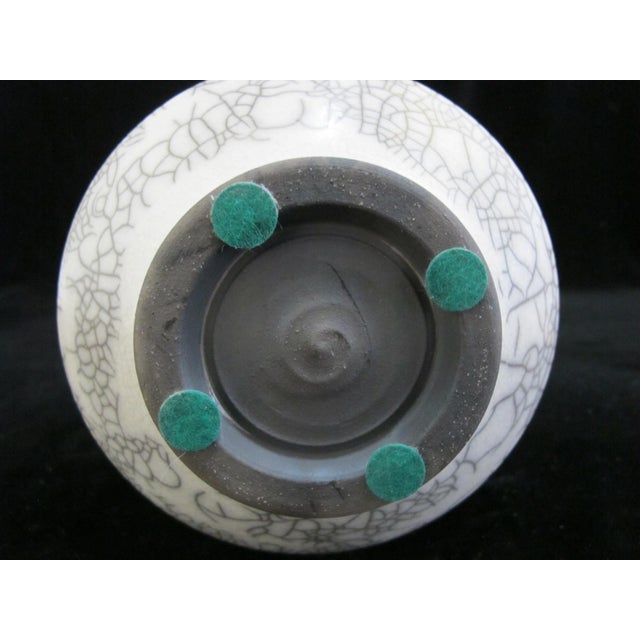 Raku Fired Crackle Glaze Studio Art Pottery Lidded Vessel Jar Signed For Sale - Image 10 of 10
