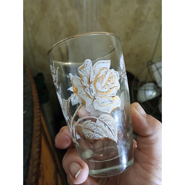 Libbey Glass Co. Mid-Century Modern Barware by Libby 22k Gold and Frost Rose Bouquet Pattern- Set of 3 For Sale - Image 4 of 6