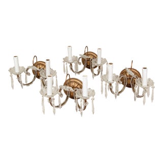 Vintage Crystal and Bronze Finished Niermann Weeks Style Two-Arm Wall Sconces—Set of Four For Sale